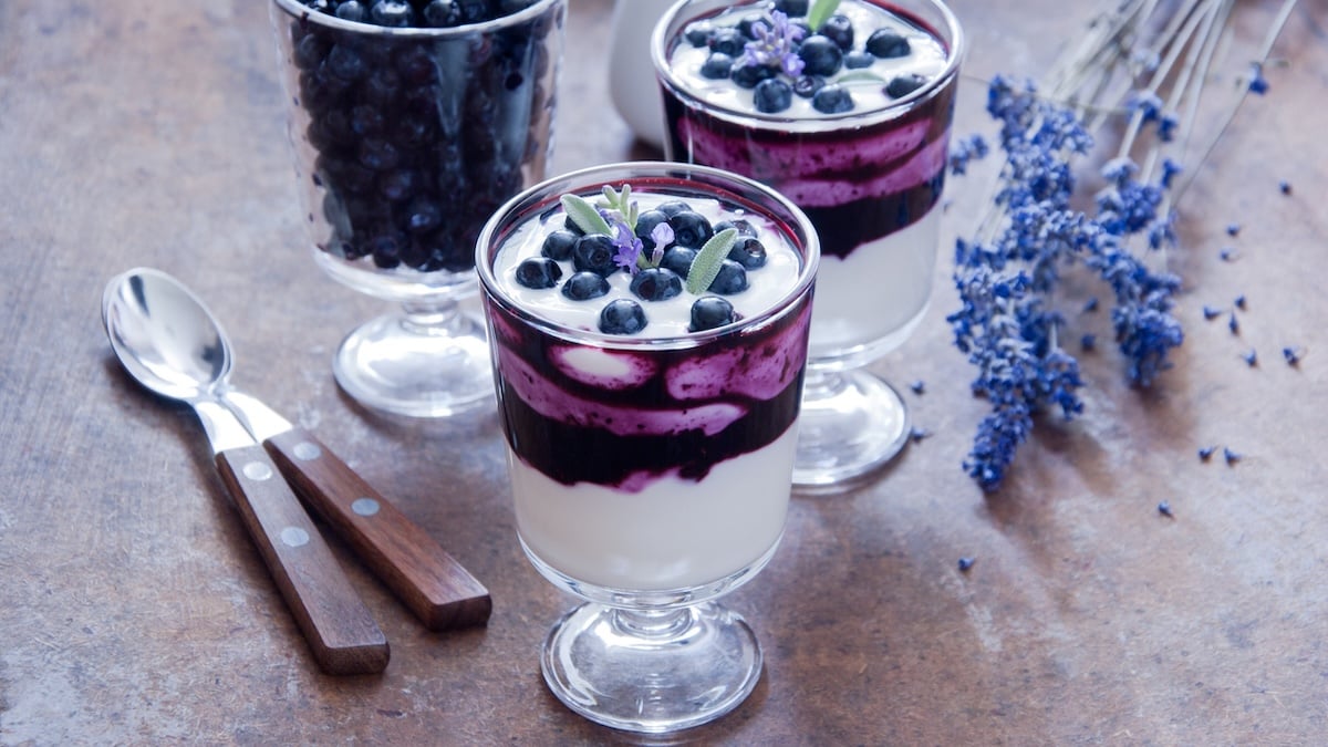 Panna cotta miel, lavande et myrtilles